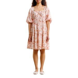 ByTimo Floral Feather Babydoll Mini Dress Delicate Square Neck Pastel Size M